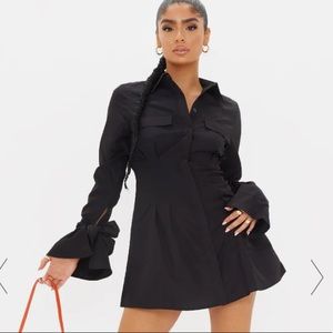 PRETTY LITTLE THING PLT black tie cuff detail pleated shirt dress US size 2